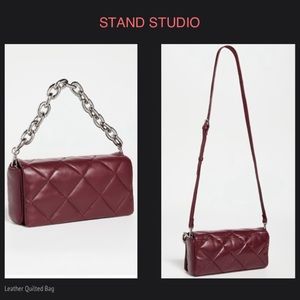 STAND STUDIO Burgundy Leather Quilted Chain Handle Bag (with Crossbody Strap)